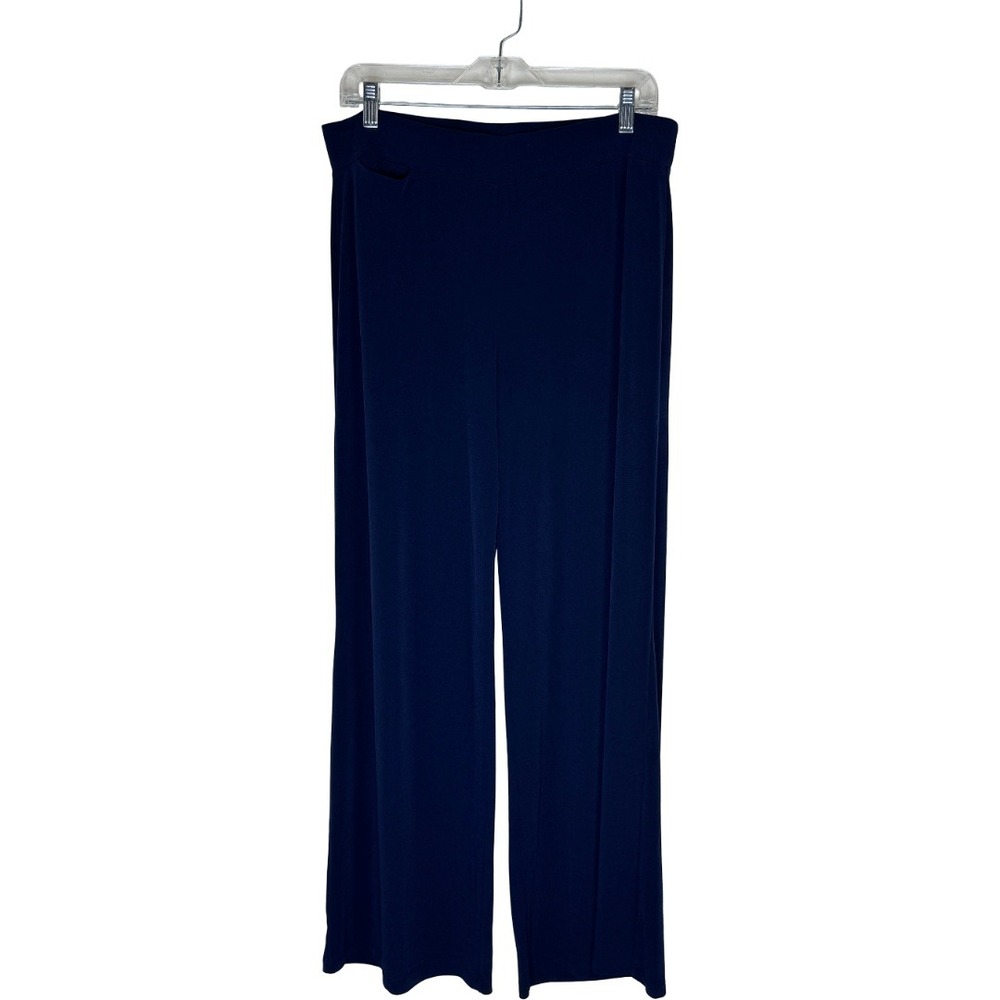 Susan Graver Modern Essentials Wide Leg Pants Womens Medium Navy Liquid Knit